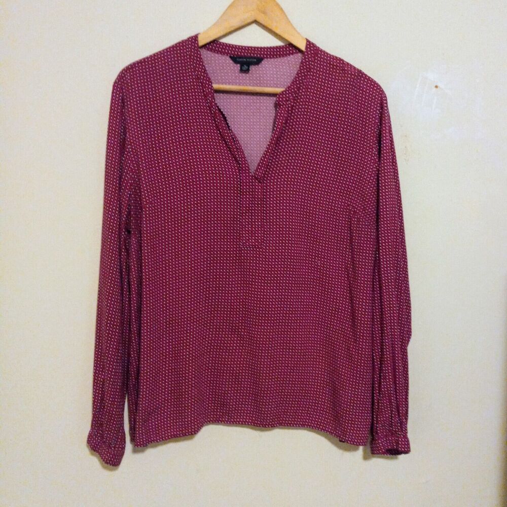 Tommy Hilfiger X-Large Geometric Dots Blouse-Split Neck-Button Cuffs-Long Sleeve